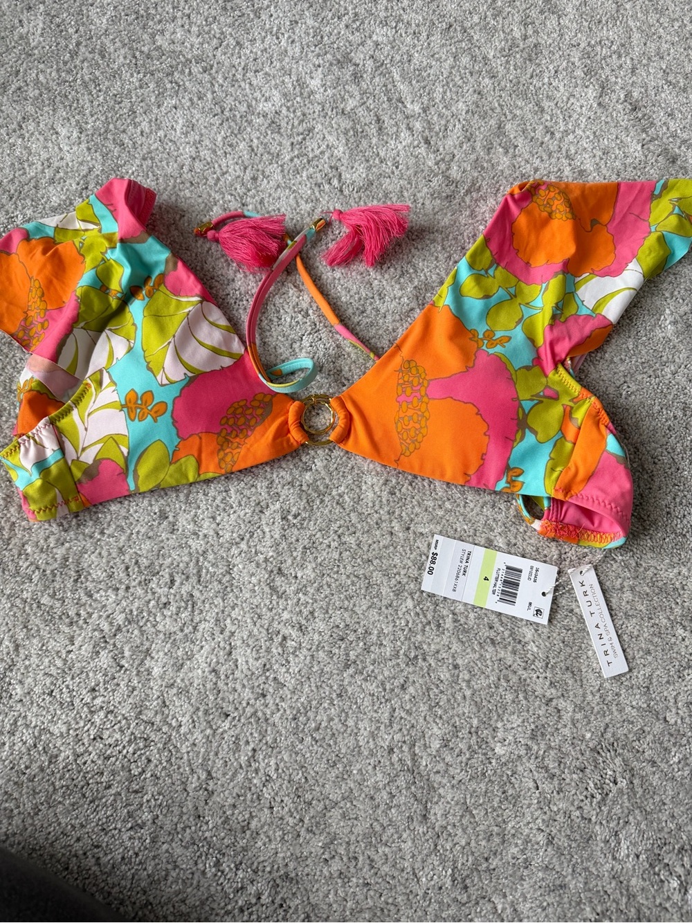 Trina Turk Girls Floral Ring-Front Bikini Top in Pink, Orange & Aqua